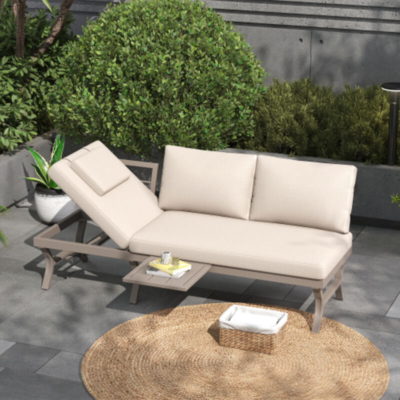 Canapé d’extérieur beige 3 places avec fonction d’inclinaison réglable