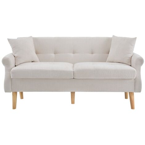 Canapé double en tissu chenille avec coussins épais，pour le salon, la chambre à coucher, l'appartement, etc，162x74x77cm- Beige