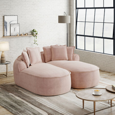Canapé double nuage en chenille confortable, design sans cadre, double méridienne extra-large, coussins inclus, sans montage, pour salon, rose