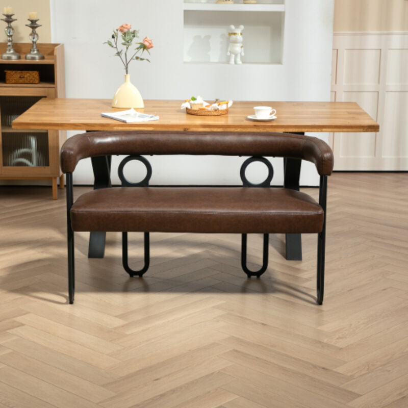 Okwish - Canapé-lit double, dossier arrondi, canapé de loisirs moderne et confortable, cuir pu marron foncé, forme unique, adapté au salon, chambre à