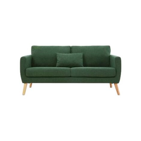 Canapé droit 2/3 places vert – Tissu polyester doux – Pieds en bois hévéa – Longueur 175 cm – Design scandinave épuré – Wilsa Garden