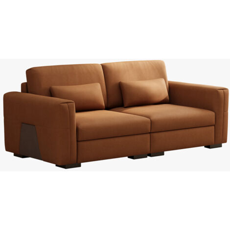 Canapé droit 2 places en similicuir orange brun – Accoudoirs larges – Rembourrage ergonomique – Pour salon moderne