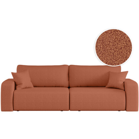 Canapé droit 3 places ALYA convertible en tissu bouclette - Terracotta
