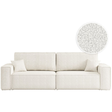 Canapé droit 3 places FARAH convertible en tissu bouclette - Blanc