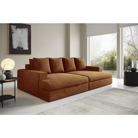 Canapé droit 4 places CALDERO avec double méridienne - assise profonde - velours côtelé Terracotta