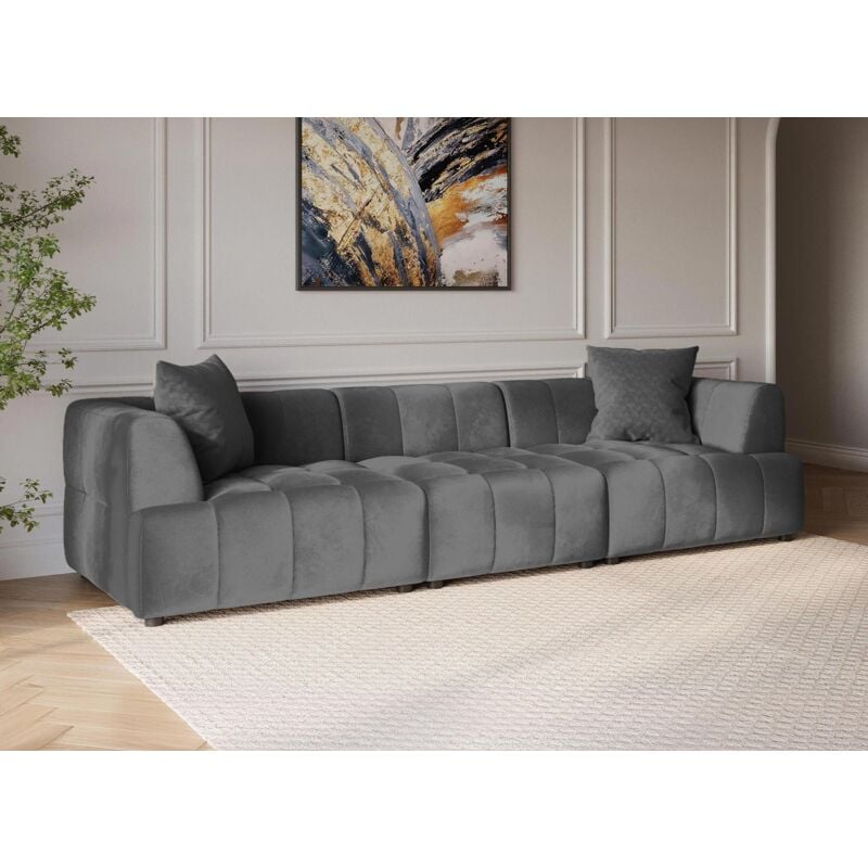 Deco In Paris - kelia - Canapé droit 4 places en velours gris kelia