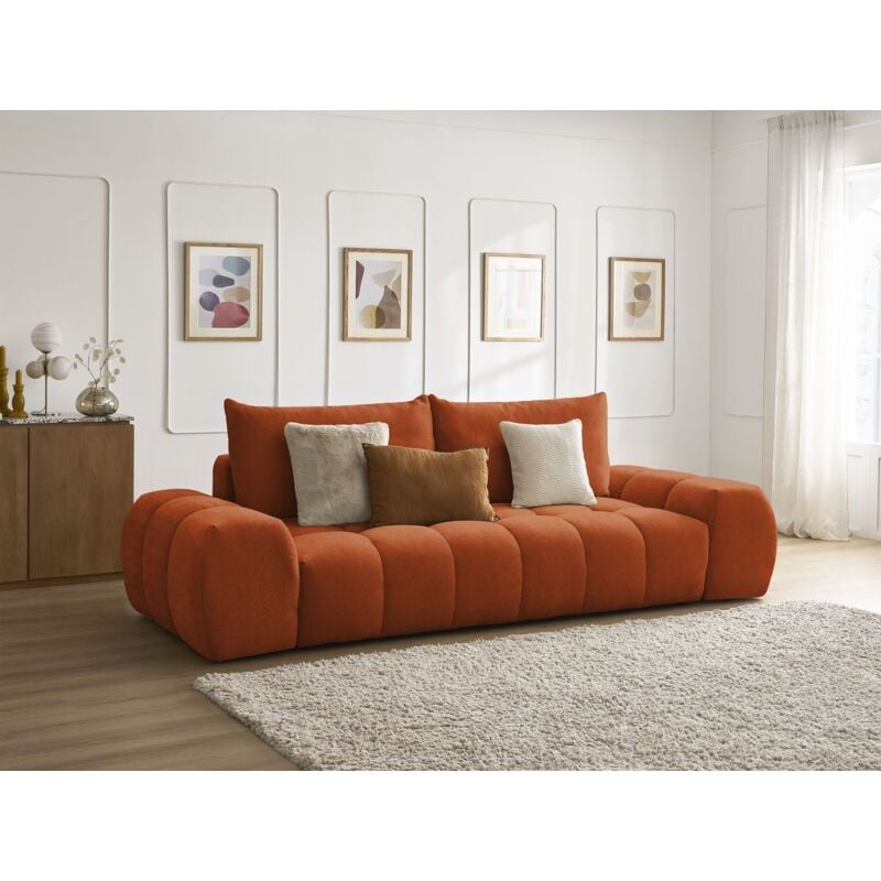 Bobochic - Canapé droit convertible coffre everest tissu texturé Orange