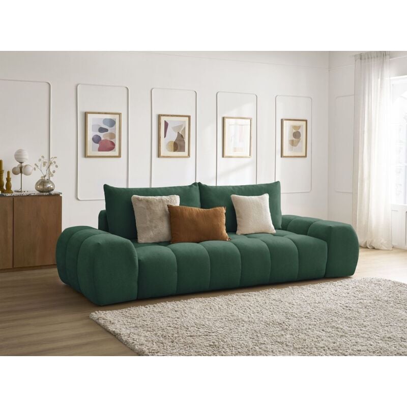 Canapé droit convertible coffre everest tissu texturé Vert - Bobochic
