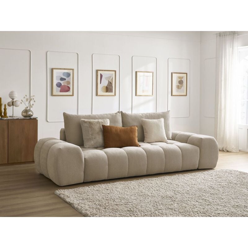 Canapé droit convertible coffre everest tissu texturé Taupe - Bobochic