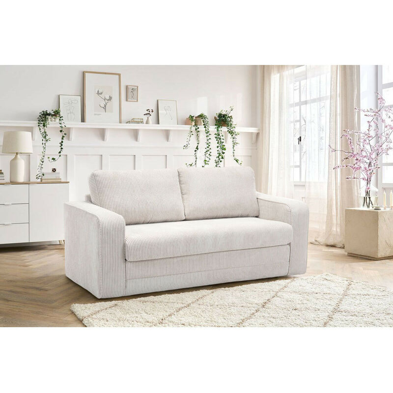 Bobochic - Canapé droit convertible déplimousse come velours côtelé Beige