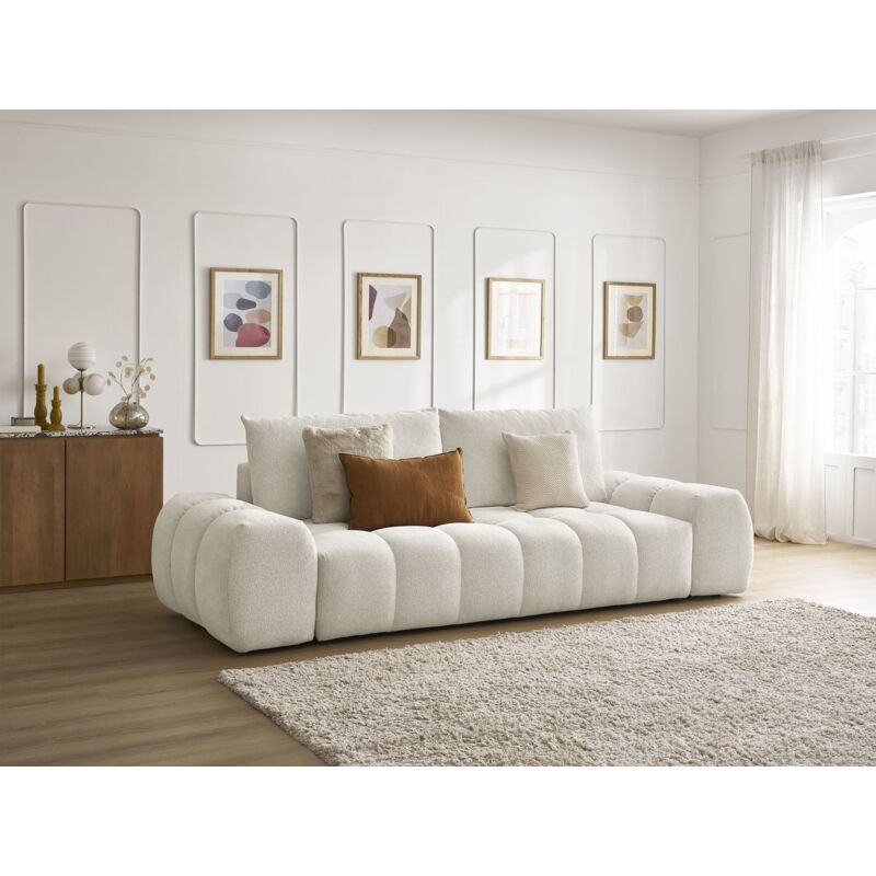 BOBOCHIC - Canapé droit convertible coffre EVEREST tissu chiné Blanc