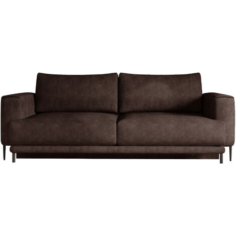 Canapé droit convertible coffre tissu DAVINA - Pieds métal noir-Marron vintage
