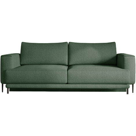 Canapé droit convertible coffre tissu DAVINA - Pieds métal noir-Vert céladon