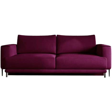 Canapé droit convertible coffre velours DAVINA - Pieds métal noir-Prune