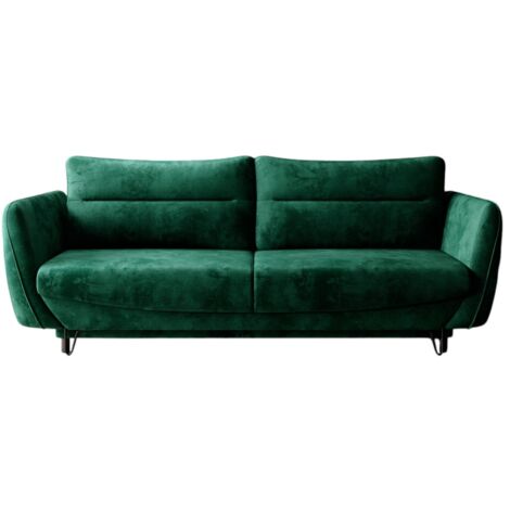 Canapé droit convertible velours ZURIK - Coffre de rangement et pieds métal noir-Vert
