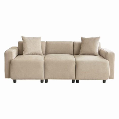 Canape droit design moderne meuble rembourré 3 places avec coussins décoratifs canapé de salon Beige