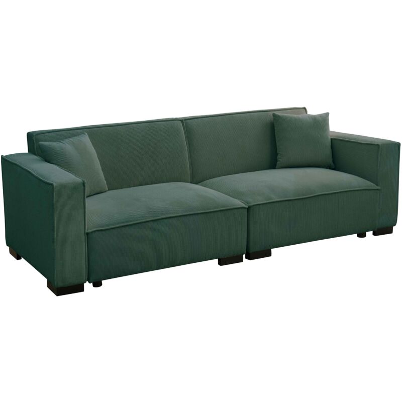 Oviala - Canapé droit en velours côtelé 3 places vert