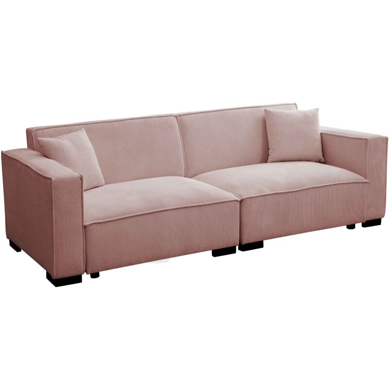 Oviala - Canapé droit en velours côtelé 3 places rose