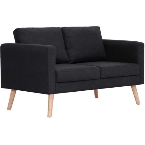 Canapé droit fixe 2 places, Canapé de relaxation Meuble de Salon, Tissu Noir OIB1608E