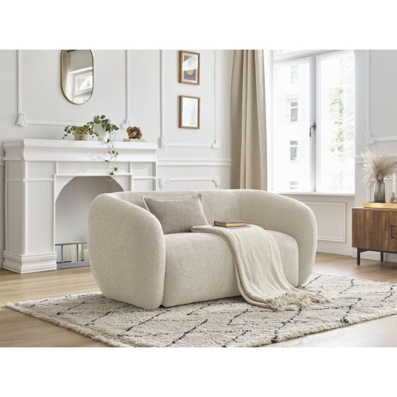 Bobochic - Canapé droit fixe 2 places celine tissu bouclette Beige