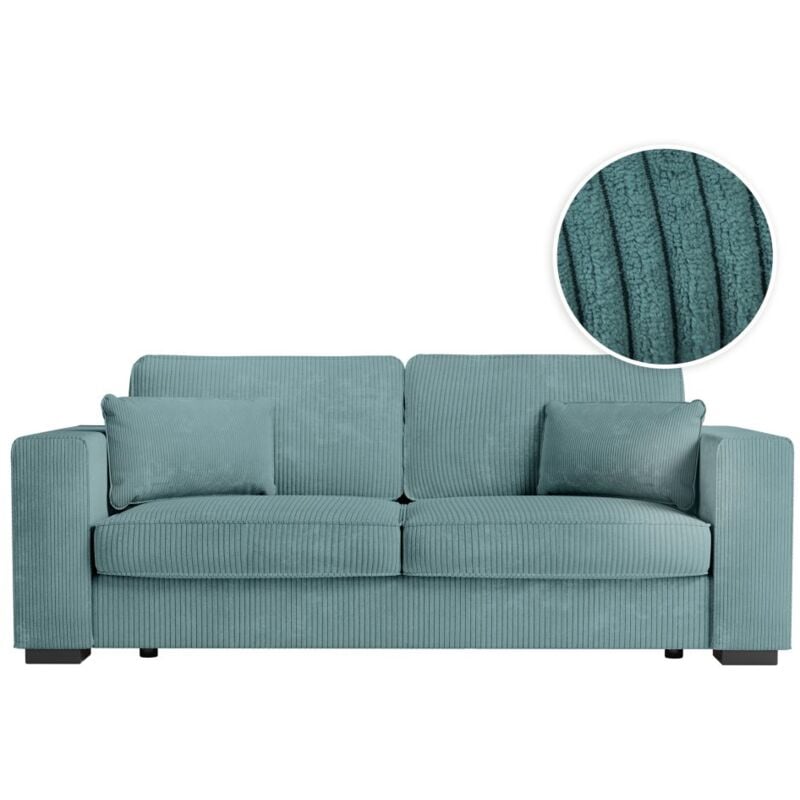 Loungitude - Canapé droit fixe 3 places belami en velours côtelé - Bleu clair