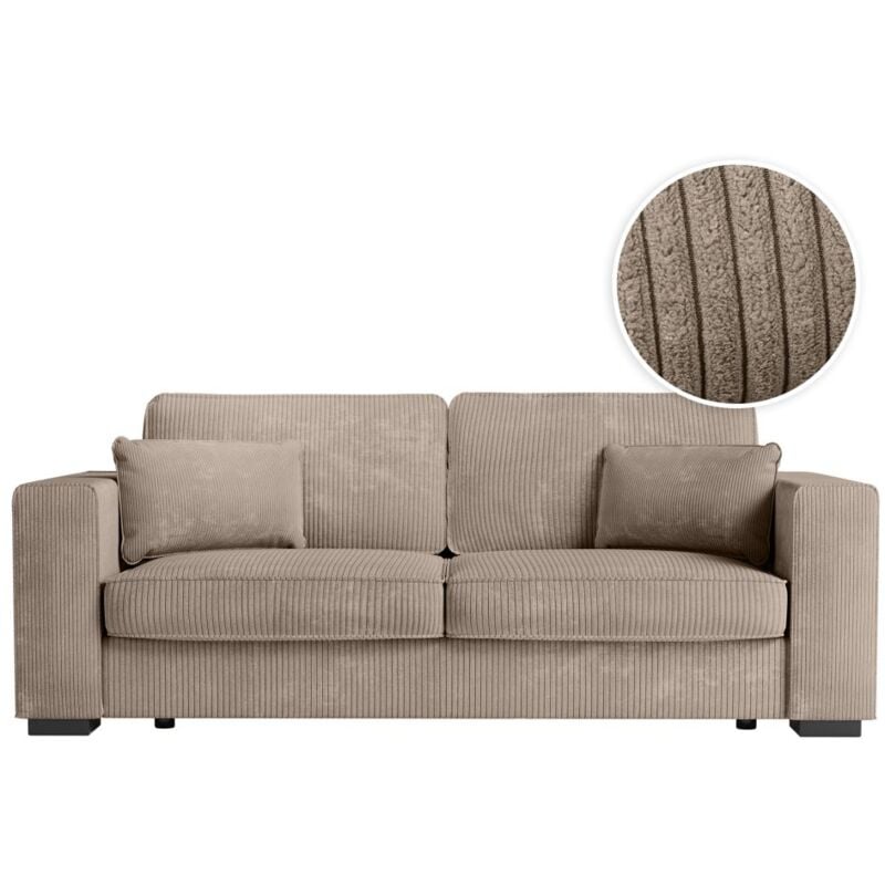 Canapé droit fixe 3 places belami en velours côtelé - Taupe