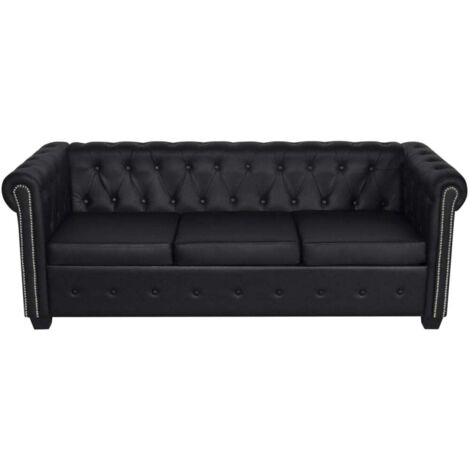 Canapé droit fixe 3 places Contemporain - Sofa Divan Banquette - Cuir synthétique Noir Chic-609787