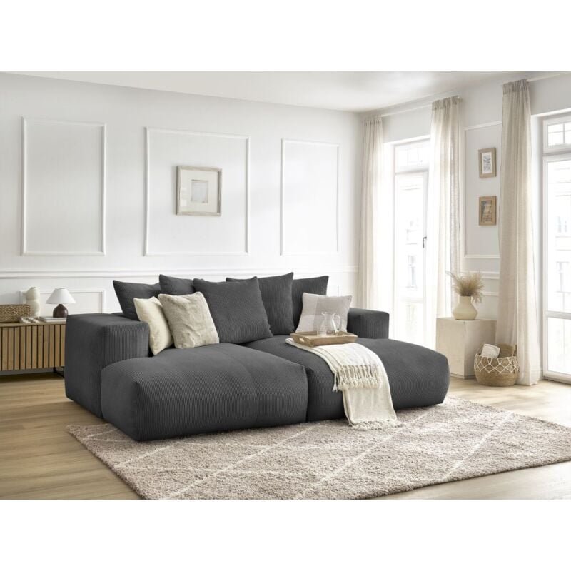 Canapé droit 4 places Gris Velours Moderne Confort