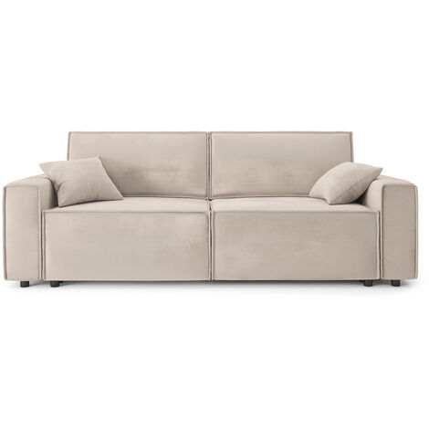 Canapé droit MIRA convertible velours grège 3 places - Beige