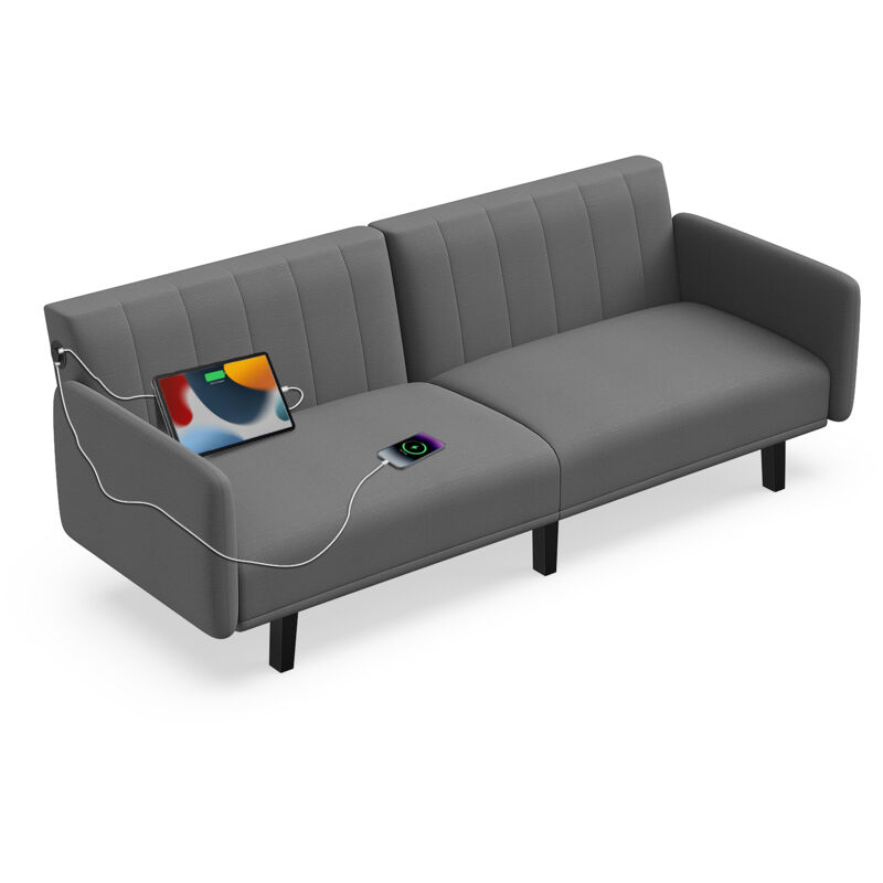 Wowttrelax - Canapé droit, Petit canapé 3 personnes, Sofa en tissu Gris, avec usb, accoudoir amovible, pour Salon, Appartement, Bureau, 170x75x78cm