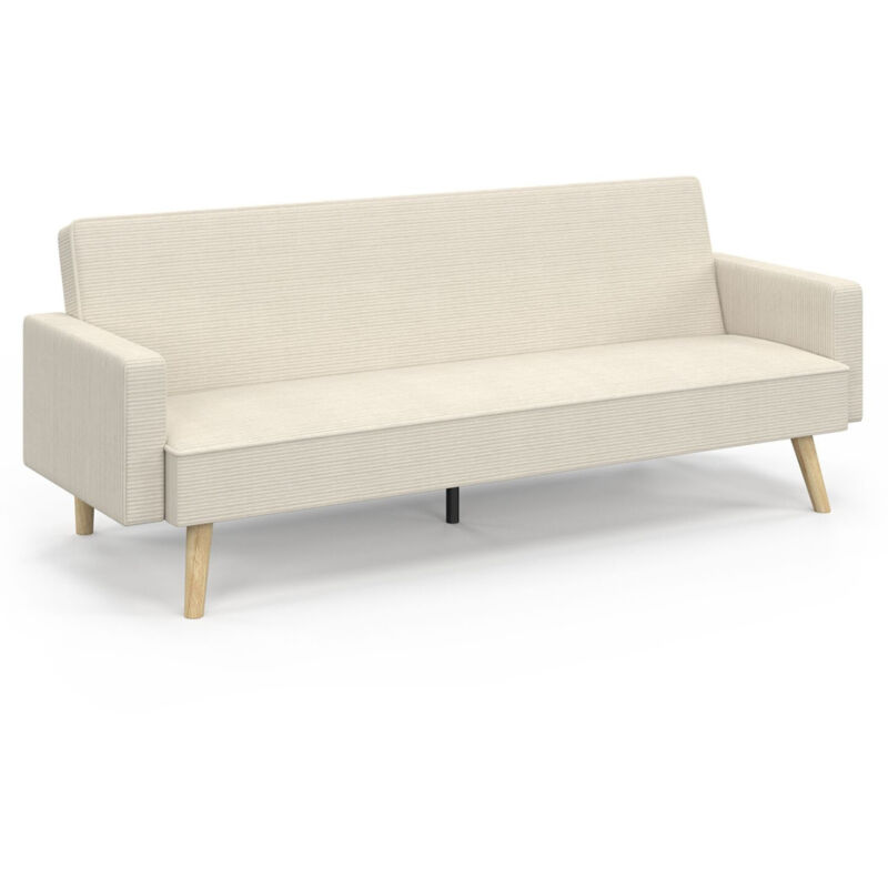 Canapé droit scandinave 3 places convertible LARS en velours côtelé beige