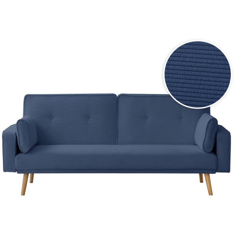 Loungitude - Canapé droit scandinave elga convertible 3 places en velours côtelé - Bleu foncé