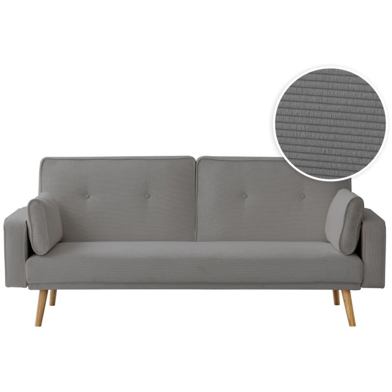 Loungitude - Canapé droit scandinave elga convertible 3 places en velours côtelé - Gris
