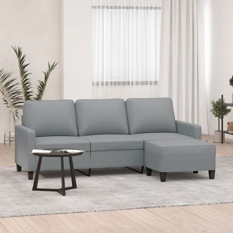 Vidaxl - Canapé à 3 places avec repose-pieds Gris clair 180 cm Tissu