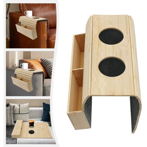 Canapé en bambou Accoudoir Plateau Support de boisson Snack Table de service Fauteuil Plateau