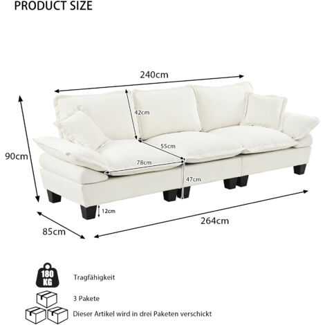 Canapé en chenille pour voilier,3 places avec accoudoirs courbés,canapé orienté confort pour petites pièces et appartements,beige