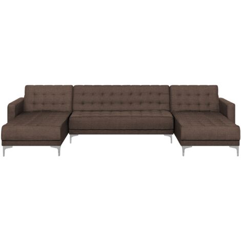 Canapé en Forme de U Convertible en Tissu Marron Capitonnage Décoratif Aberdeen