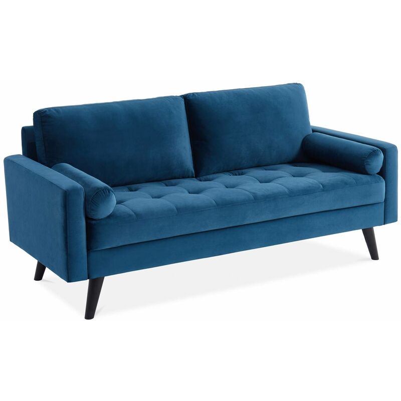 Canapé fixe 3 places Bleu Velours Pas cher Design Confort
