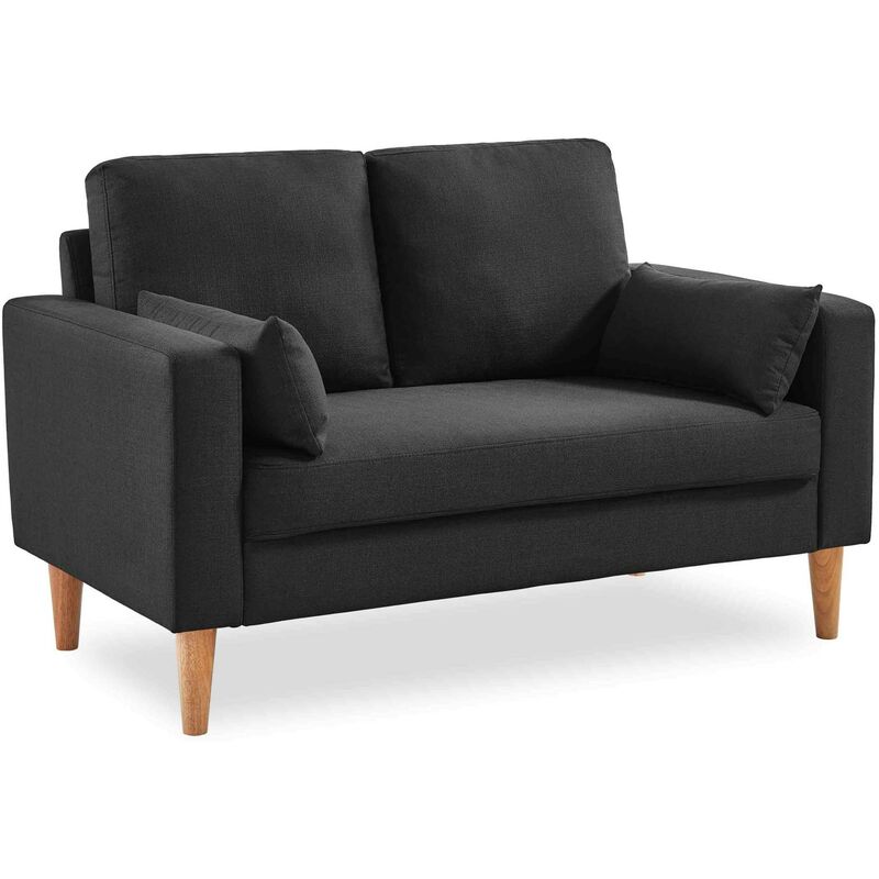 Canapé 2 places fixe droit pieds bois. style scandinave- Bjorn Polyester Gris foncé - Gris foncé