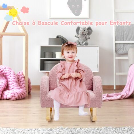 Canapé Enfant à Bascule en Peluche Fauteuil Charge 50kg Jolis Cadeaux pour Garçon Fille de 3-5 ans Rose DESIGN IN