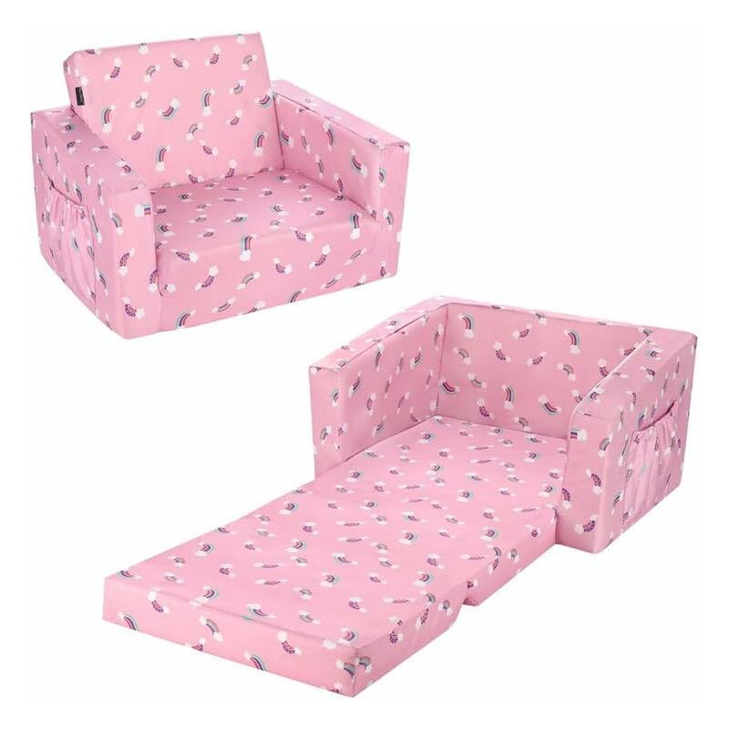 forehill canape enfant canapé-lit pour enfants canapé rembourré pour bébés fauteuil de nuit fauteuil inclinable ouvert rabattable(rose/arc-en-ciel)
