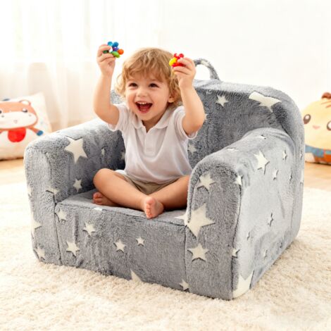 Canapé enfant mousse léger poignée poches latérales fauteuil transportable gris chambre bébé