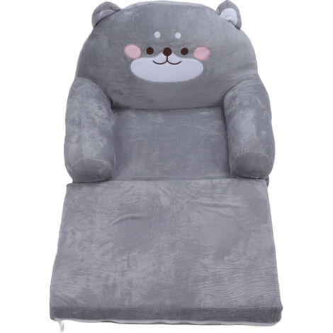 Canapé enfant pliable à motif chien gris, avec large poignée, doux et respirant, idéal pour lire, se détendre et dormir (2 couches).