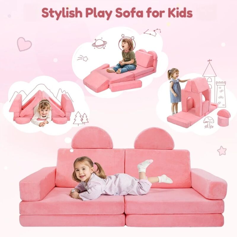 Canapé Enfants 14 Pièces avec Combinaisons Multiples, Fauteuil Enfant Convertible en flanelle, avec Housse Amovible & Lavable pour Garçon et Fille de
