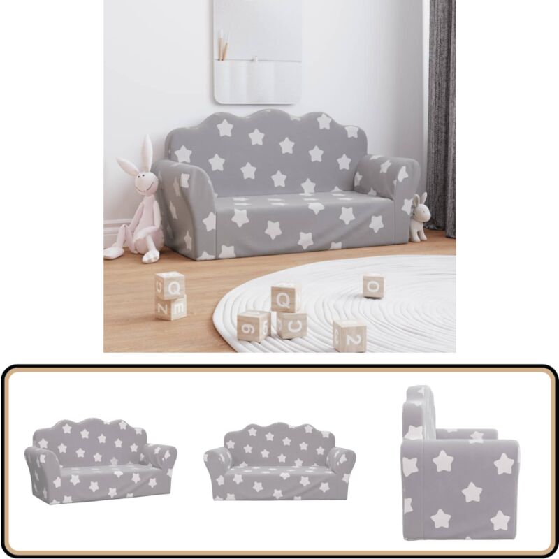 Vidaxl - Canapé enfants 2 places gris clair avec étoiles peluche douce - Canapé Enfant - Canapé Bébé - Mobilier Enfant - Meubles Pour Chambre