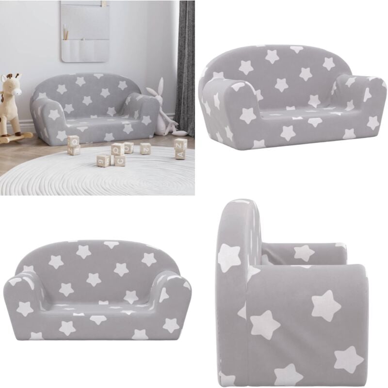 Vidaxl - Canapé enfants 2 places gris clair avec étoiles peluche douce - Canapé Enfant - Canapé Bébé - Mobilier Enfant - Meubles Pour Chambre