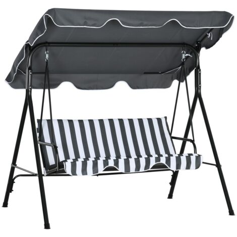 Canapé et banc de jardin-Balançoire 3 places avec coussins et auvent ajustable-Capacité 240kg-Terrasse-172x110x153cm-Gris