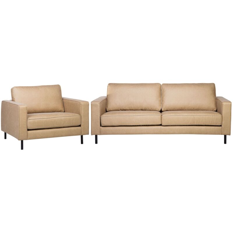 Beliani - Ensemble Salon Canapé et Fauteuil en Cuir pu Beige Effet Naturel Design Moderne et Confort Optimal