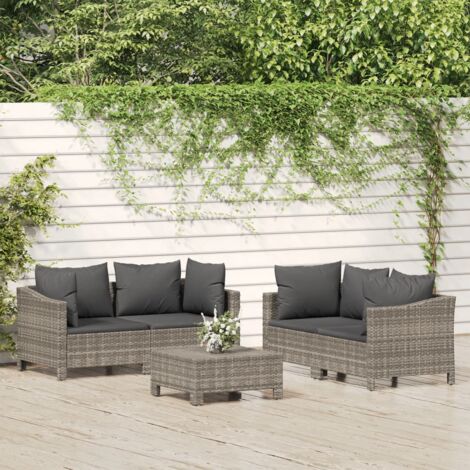Canapé extérieur - vidaXL Salon de jardin 5 pcs avec coussins Gris Résine tressée - Canapé en rotin poly