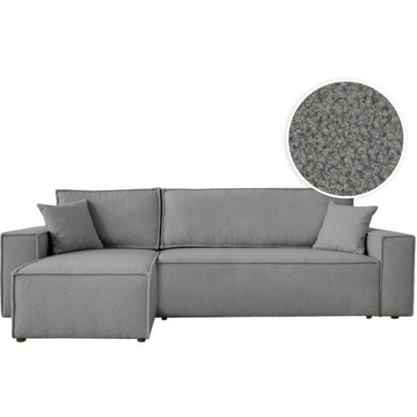 Canapé FARAH d'angle réversible et convertible 4 places en tissu bouclette - Gris